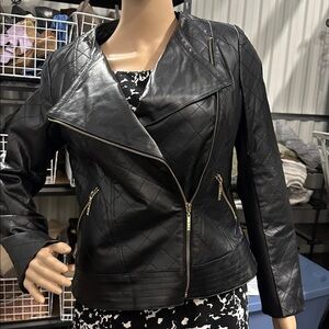 IMAN Quilted Black Leather Jacket